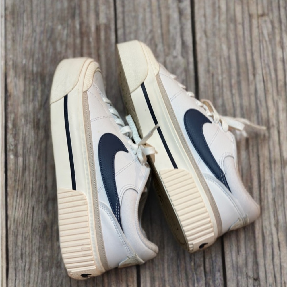 Nike White and Navy Court Legacy Lift Sneakers